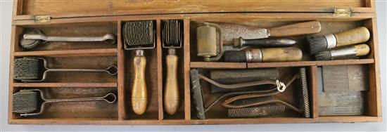 A wooden cased set of engravers tools, some stamped Hamilton & Co., 17.5in.